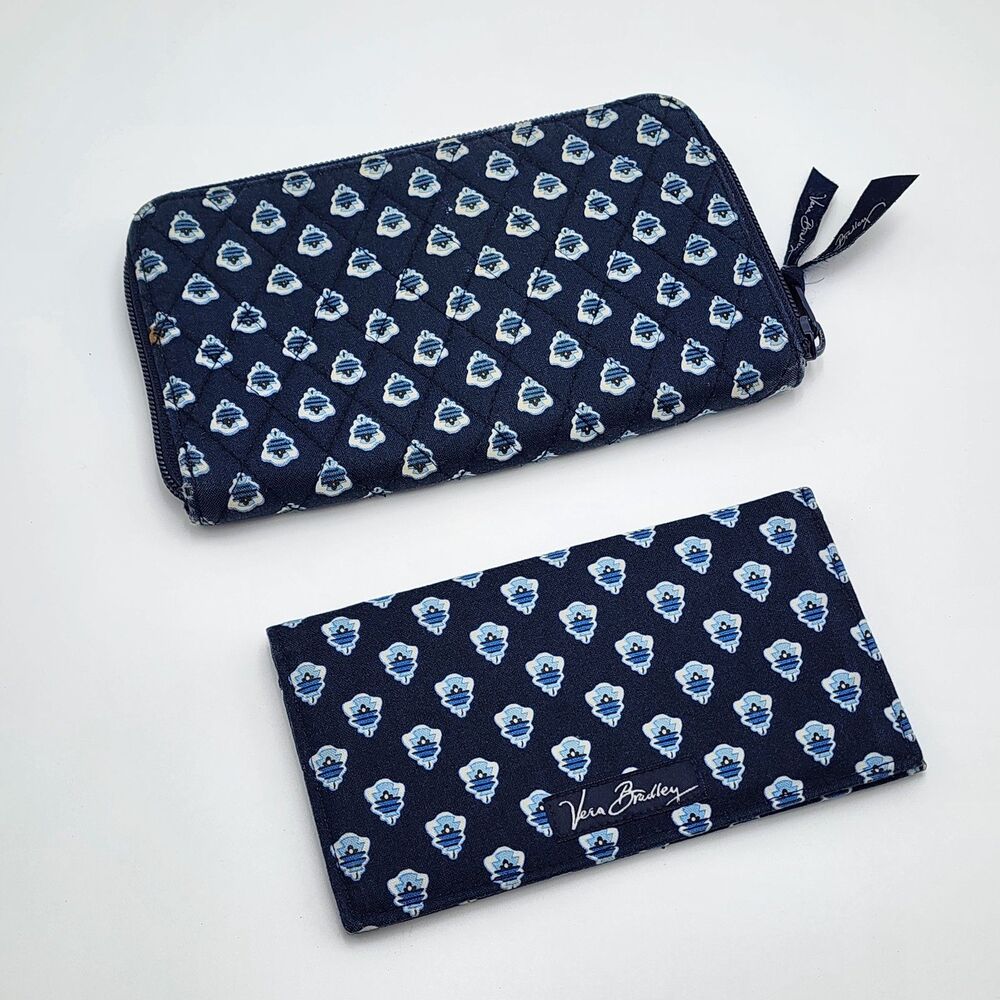 Vera Bradley Vintage 2000s Nantucket Navy Blue Quilted Wallet & Checkbook Set